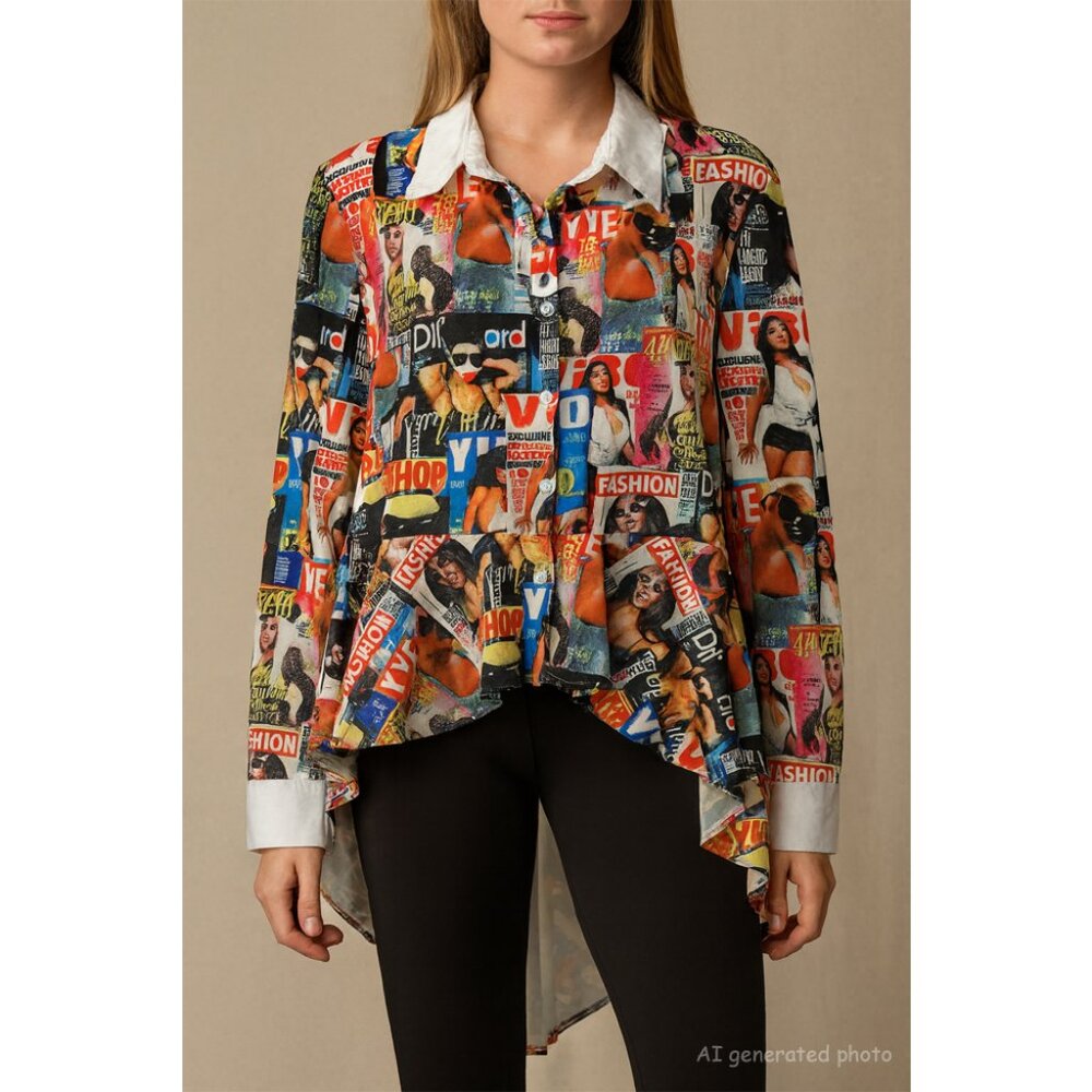 Highlight High Low Hip Hop Fashion Button Down Shirt Size XXL